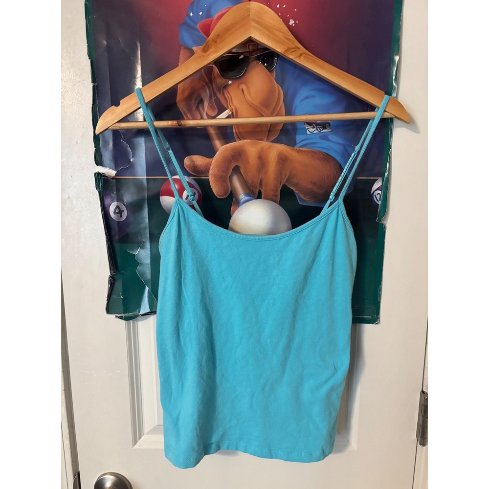 Darany Womens Turquoise Blue Adjustable Spaghetti Strap Camisole Tank Top Size L